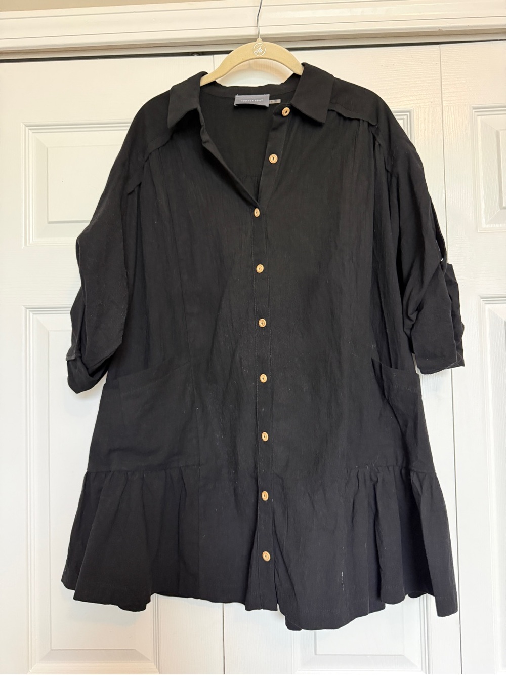 Black Button-Front Women’s Dress with Ruffle Hem